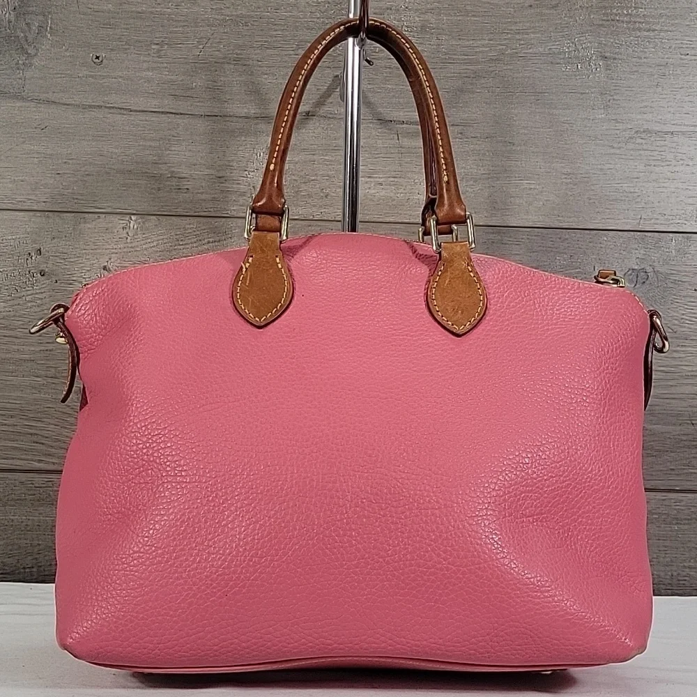 Dooney & Bourke Pink Leather Satchel Handbag with Brown Trim